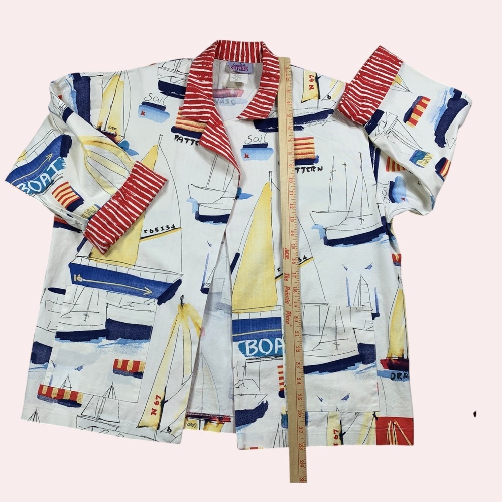 Southern Stitches Jacket Womens M Nautical Sailboat USA Coastal Art to Wear Boho - Picture 5 of 8